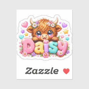 Schattige Kawaii Daisy Highland Koe Naam Pastel Ro Sticker