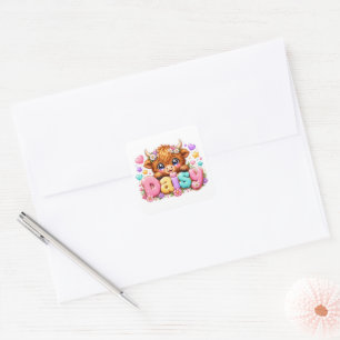 Schattige Kawaii Daisy Highland Koe Naam Pastel Ro Vierkante Sticker