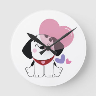 Schattige Kawaii Dalmatiër Puppy Hond met Hartjes Ronde Klok