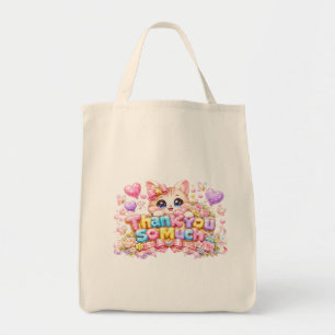 Schattige Kawaii Dank je de Bloem Kat Naam Pastel  Tote Bag