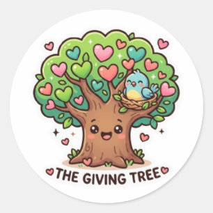 Schattige Kawaii De Gevende Boom Hart Bladeren KiS Ronde Sticker