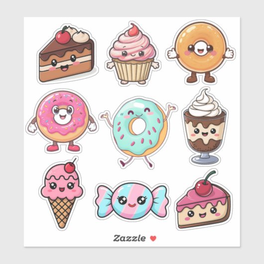 Schattige Kawaii Desserts Sticker (Vel)