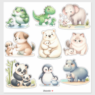 Schattige Kawaii Dieren: Baby en Moeder Stickers