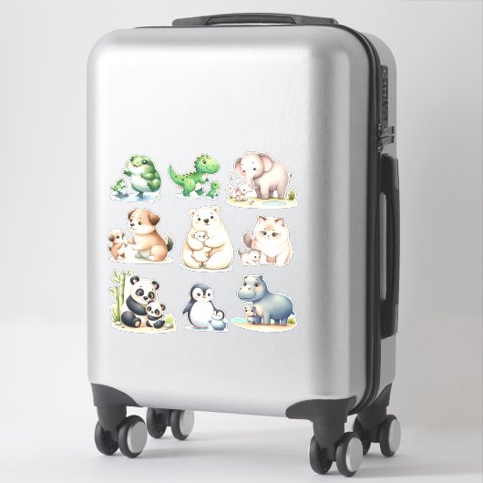 Schattige Kawaii Dieren: Baby en Moeder Stickers (Koffer)