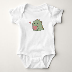 Schattige Kawaii Dinosaurus met Hart Pastel Romper