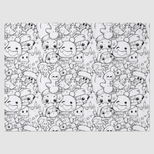 Schattige Kawaii Doodle Karakters (1) Tissuepapier (Voorkant)
