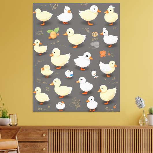 Schattige Kawaii Duck: meerdere vector Design Canvas Afdruk (Insitu (Woonkamer))
