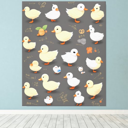 Schattige Kawaii Duck: meerdere vector Design Canvas Afdruk (Insitu (Houten vloer))