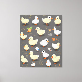 Schattige Kawaii Duck: meerdere vector Design Canvas Afdruk