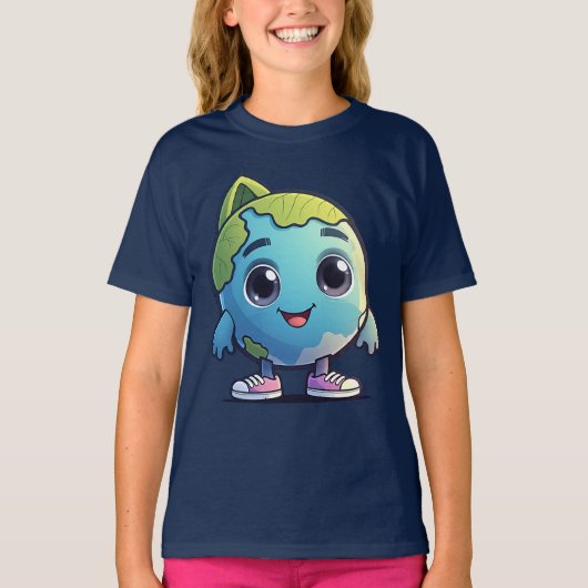 Schattige Kawaii Earth Planet Character Kinder T-S T-shirt (Voorkant)