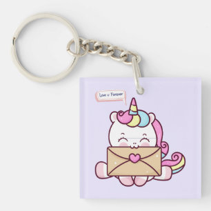 Schattige Kawaii Eenhoorn Liefde Illustratie Sleutelhanger