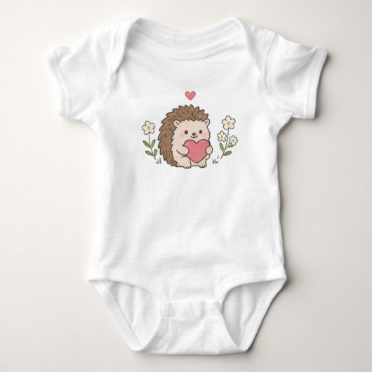 Schattige Kawaii Egel met Hart Madeliefje Bloem Romper (Voorkant)