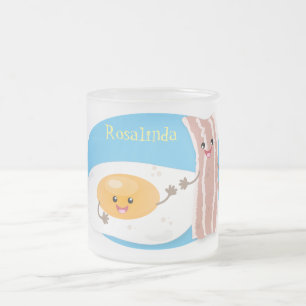 Schattige kawaii ei en bacon cartoon illustratie matglas koffiemok