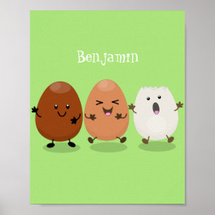 Schattige kawaii eieren grappige cartoon illustrat poster
