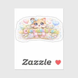 Schattige Kawaii Felicitaties Kat Pastel Roze Bloe Sticker