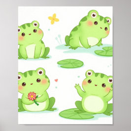 Schattige Kawaii Frogs Cartoon Art Poster