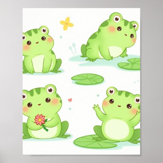 Schattige Kawaii Frogs Cartoon Art Poster (Voorkant)