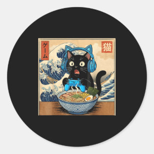 Schattige Kawaii Gamer Kat Grappige Ramen Japanse Ronde Sticker