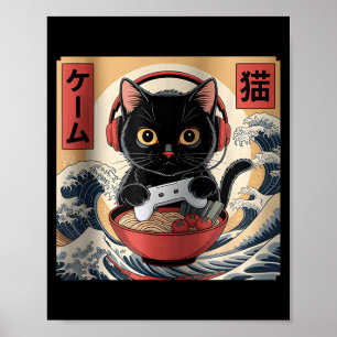 Schattige Kawaii Gamer Kat Grappige Ramen Retro Ja Poster