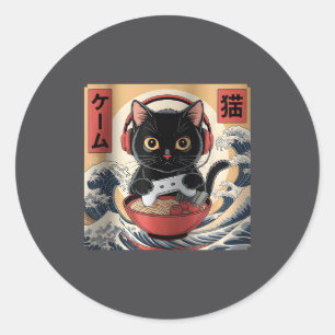 Schattige Kawaii Gamer Kat Grappige Ramen Retro Ja Ronde Sticker