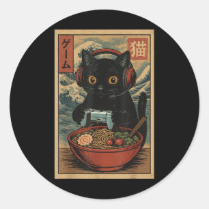 Schattige Kawaii Gamer Kat Grappige Ramen Retro Ja Ronde Sticker