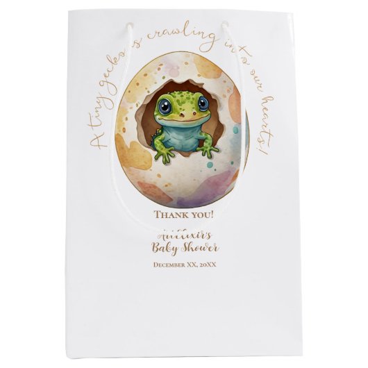 Schattige Kawaii Gecko Hagedis Egg Baby shower Medium Cadeauzakje (Voorkant)