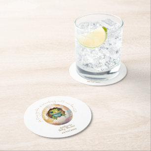 Schattige Kawaii Gecko Hagedis Egg Baby shower Ronde Kartonnen Onderzetter