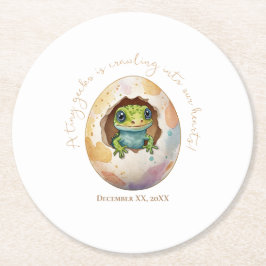 Schattige Kawaii Gecko Hagedis Egg Baby shower Ronde Kartonnen Onderzetter