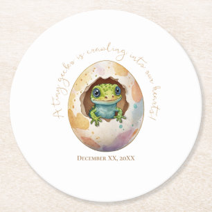 Schattige Kawaii Gecko Hagedis Egg Baby shower Ronde Kartonnen Onderzetter