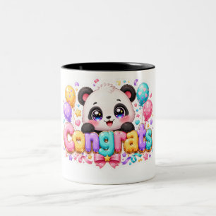 Schattige Kawaii Gefeliciteerd Panda Naam Pastel R Tweekleurige Koffiemok