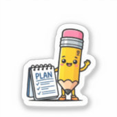 Schattige Kawaii Gele Potlood en Plan Notitieboek Sticker (Voorkant)