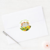 Schattige Kawaii Gelukkig Pasen Ronde Sticker (Envelop)