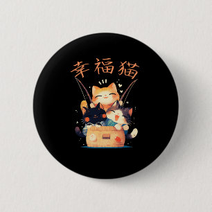 Schattige Kawaii Gelukkige Katten Vissen Met Japan Ronde Button 5,7 Cm