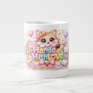 Schattige Kawaii Gemaakt Met Liefde Kat Naam Paste Grote Koffiekop