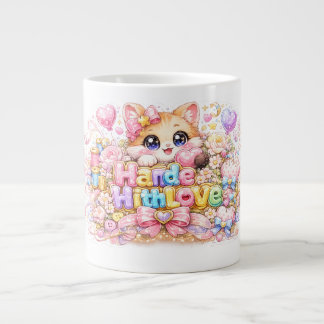 Schattige Kawaii Gemaakt Met Liefde Kat Naam Paste Grote Koffiekop