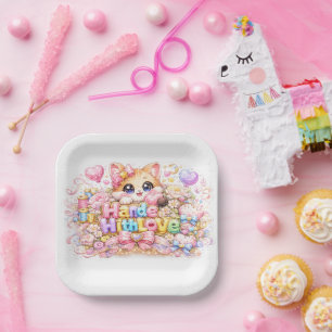 Schattige Kawaii Gemaakt Met Liefde Kat Naam Paste Papieren Bordje