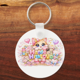 Schattige Kawaii Gemaakt Met Liefde Kat Naam Paste Sleutelhanger