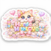 Schattige Kawaii Gemaakt Met Liefde Kat Naam Paste Sticker (Voorkant)