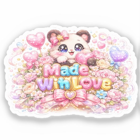Schattige Kawaii Gemaakt Met Liefde Kat Naam Paste Sticker (Voorkant)