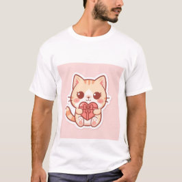 Schattige Kawaii Gemberkat Zit met Hart Cadeau 💖 T-shirt