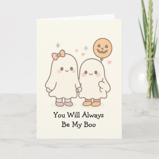 Schattige Kawaii Ghost Couple Halloween Kaart (Voorkant)