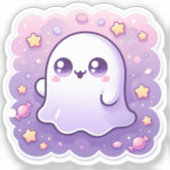 Schattige Kawaii Ghost Vinyl Sticker Schattige Pas (Voorkant)
