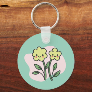 Schattige Kawaii Glimlachende Gele Bloemen Acrylsl Sleutelhanger