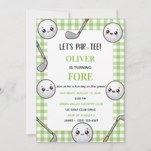 Schattige Kawaii Golf Verjaardagsuitnodiging Groen Kaart