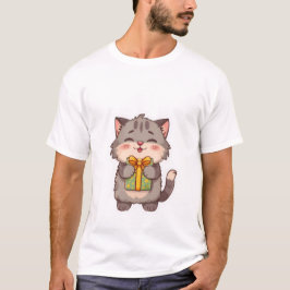 Schattige Kawaii Grijze Kitty Knuffelt Bloemrijke  T-shirt