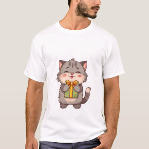 Schattige Kawaii Grijze Kitty Knuffelt Bloemrijke T-shirt
