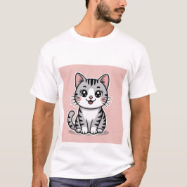 Schattige Kawaii Grijze Lapjeskat Lachend - Gelukk T-shirt
