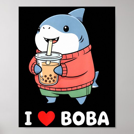 Schattige Kawaii Haai Boba Thee Grappige Bubble Th Poster (Voorkant)