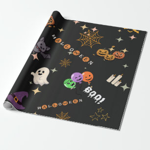 Schattige Kawaii Halloween Doodles Griezeldossier Cadeaupapier