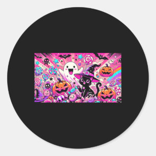 Schattige Kawaii Halloween Geest En Zwarte Kat Kun Ronde Sticker